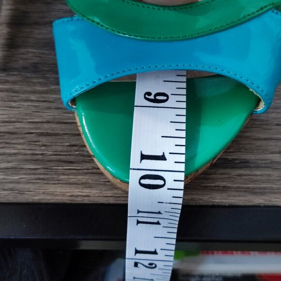 Guess wedge heel sandals blue & green cork sole women's size 8 ? - Picture 11 of 11